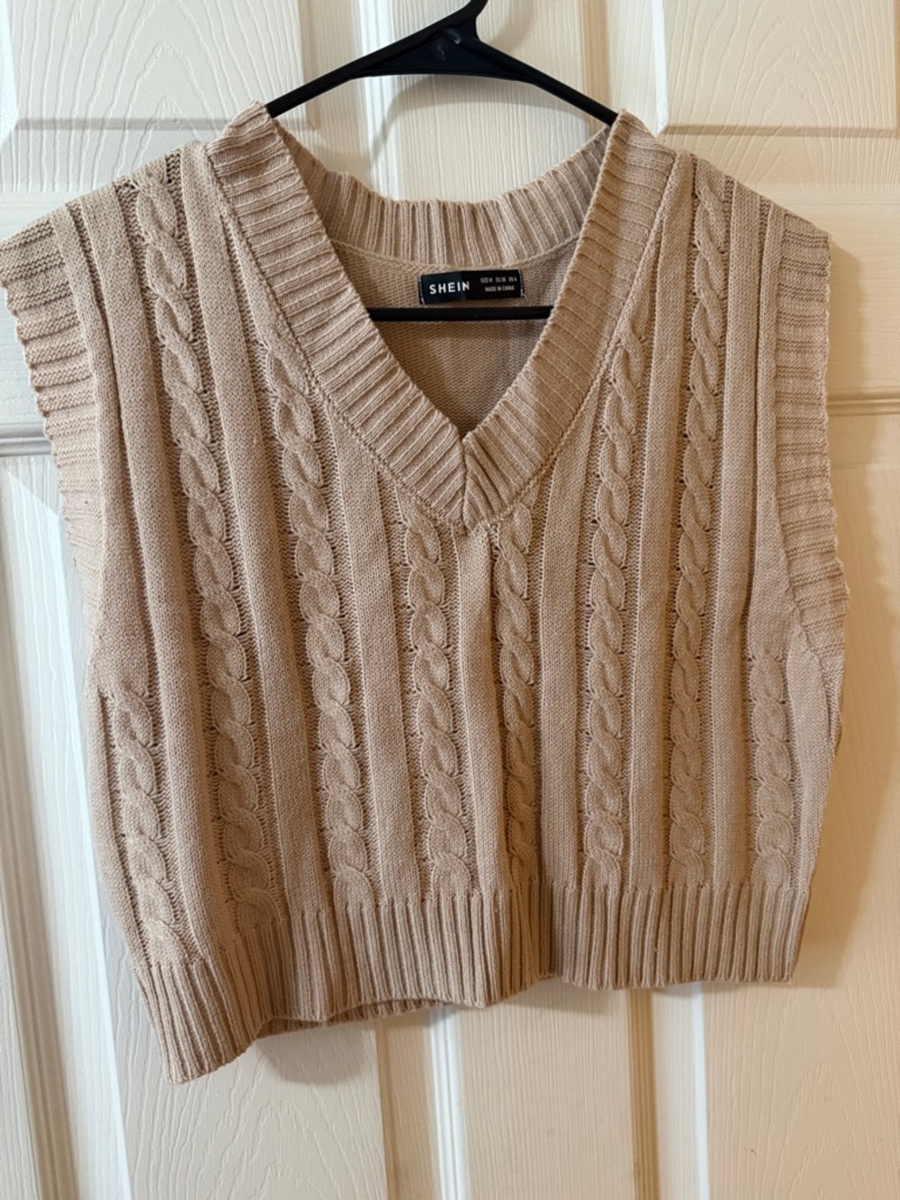 SHEIN Beige Cable Knit V-Neck Sweater Vest